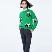 丽丽 LILY【2023冬】绵羊毛趣味熊猫提花时尚通勤宽松毛针织衫上衣