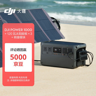 大疆 DJI Power 1000 户外电源 1度电220V 2200W大功率大容量 +120 瓦太阳能板×3+转接模块 2200W 1024Wh 1度电