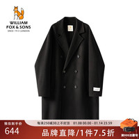 William fox&sons威廉福克斯70%初剪精纺羊毛双面呢英伦复古经典双排扣毛呢大衣男 黑色 170/M