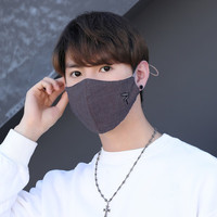 靓魅姿 布口罩秋冬纯棉男士可水洗加厚保暖显脸小口罩时尚面罩女韩版水洗黑色独立装防起雾口罩 路标款深灰
