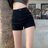筱质磐 高弹力牛仔短裤女夏季高腰黑色显瘦辣妹a字热裤性感紧身包臀ins 黑色 M