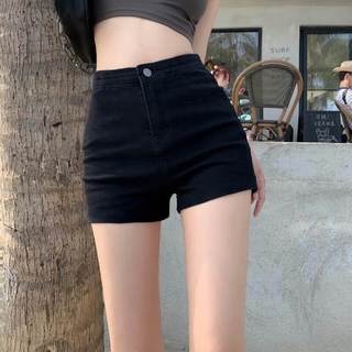 筱质磐 高弹力牛仔短裤女夏季高腰黑色显瘦辣妹a字热裤性感紧身包臀ins 黑色 M