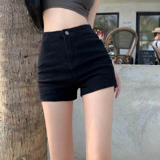 筱质磐 高弹力牛仔短裤女夏季高腰黑色显瘦辣妹a字热裤性感紧身包臀ins 黑色 M