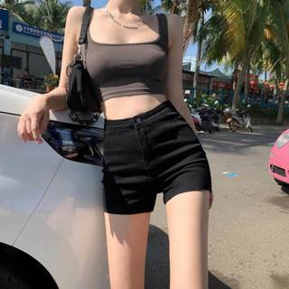 筱质磐 高弹力牛仔短裤女夏季高腰黑色显瘦辣妹a字热裤性感紧身包臀ins 黑色 M