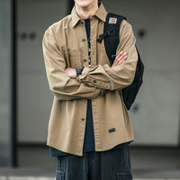 日系复古工装衬衫男长袖韩版潮流宽松口袋衬衣青年百搭休闲外套潮
