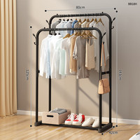 致仕（ZISIZ）衣帽架卧室简易室内家用挂衣架子阳台双杆式晾衣架落地衣服收纳架 80cm黑|双杆+双衣帽钩