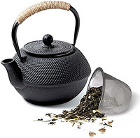 HwaGui 日本 Tetsubin 铸铁水壶，带不锈钢浸泡器的铸铁茶壶，用于散叶茶，搪瓷内胆茶壶，800 毫升/27 盎司