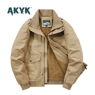 AK男装冬季加绒男士棉衣工装棉袄外套毛领加厚纯色飞行员棉服
