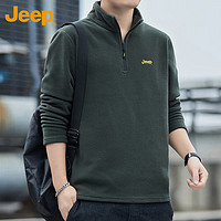 Jeep 吉普 卫衣男秋冬季加绒宽松长袖T恤男士摇粒绒潮流衣服男装 军绿 XL