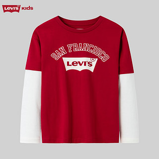 Levi's李维斯童装【新年系列】24年春男女童长袖T恤儿童假两件上衣 辣椒红 150/72(M)