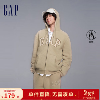 Gap 盖璞 男女装秋2023新款LOGO仿羊羔绒宽松廓形运动卫衣402176连帽衫 卡其色 185/104A(L)