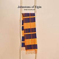 Johnstons of Elgin 时尚明亮黄格纹纯羊绒围巾礼盒