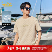卡宾男装 新疆长绒棉T恤2024春夏老花满印短袖潮流街头上衣A 亚麻色05 54