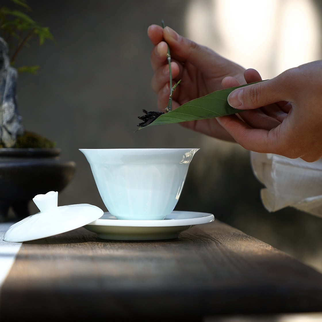 意叁仿宋湖田窑影青莲瓣纹中式复古家用花涧清远整套茶具套装