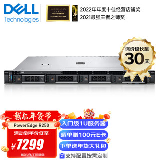 DELL 戴尔 PowerEdge R250 1U机架式至强E-2314 四核心 16G内存/2TB硬盘/三年联保