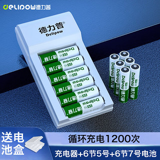 Delipow 德力普 充电电池 5号7号电池 配12节电池充电器套装适用玩具/遥控器/电动牙刷/鼠标键盘等