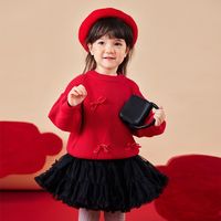 DUDUJIA嘟嘟家女童红色毛衣冬季儿童拜年服宝宝新年装喜庆女宝过年服童装