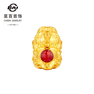 菜百首饰 黄金转运珠 足金5D硬金珐琅“發”字貔貅串珠 可织手链 定价 YD 貔貅转运珠玛瑙手串