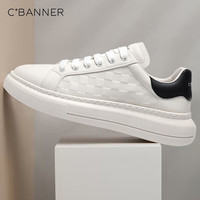 千百度(C.BANNER)男鞋休闲鞋时尚舒适运动板鞋潮流厚底小白鞋子男 白黑 40
