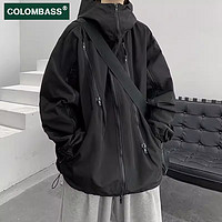 移动端：Colombass 冲锋衣外套男秋季新款潮牌美式机能工装情侣款户外登山服夹克男 黑色 L(建议100-120斤)