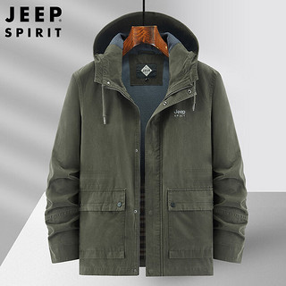 Jeep 吉普 棉服男2019秋季新品新品男装加绒加厚外套连帽可拆卸两件套冬厚款LST1507军绿 XL