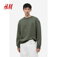 H&M HM男装卫衣加绒简约套头圆领休闲长袖上衣0970818