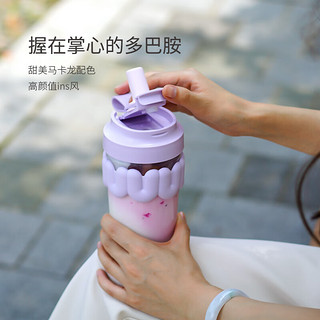 LOCK&LOCK 乐扣（LOCK&LOCK）奶芙咖啡杯吸管直饮两用玻璃便携男女学生水杯480ml紫色LLG770PUP