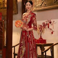 梵奥格(FANAOGE)秀禾服新娘2023V领披肩春夏年结婚复古婚服龙凤褂气质敬酒服 一梦 3XL
