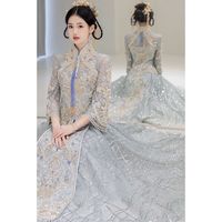 梵奥格(FANAOGE)高端秀禾服2023一男一女夏季蓝色结婚敬酒服新娘中式婚嫁衣 水冰月 M