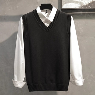 汉角 男士毛衣背心秋冬季加绒加厚保暖马甲无袖坎肩毛织纯棉V领内搭男 916浅灰色【不加绒】 L/170【105-120斤穿】