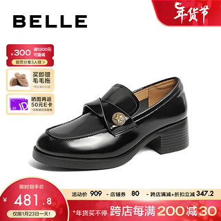 BeLLE 百丽 通勤气质乐福鞋女24春季真皮质感单鞋B1702AA4 黑色-4CM-B1720 34