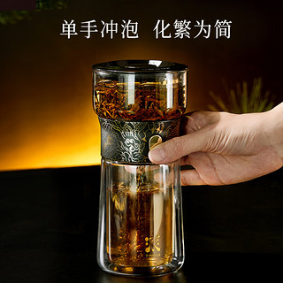 哲品派杯泡茶杯茶水分离杯玻璃户外旅行茶具套装便携茶具办公室快客杯 龙年珍藏-防烫便捷滤茶-龙纹黑金