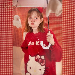 果壳 半边绒睡衣女冬HelloKitty联名新年红色可爱女家居服D