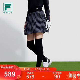 FILA 斐乐 女士织裙格纹宽松高尔夫运动半身裙 深黑-BK 160/62A/S