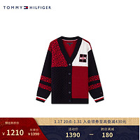 TOMMY HILFIGER【龙年系列】 24早春童装男含羊毛拼色针织开衫TH2412089 红白藏青拼色104 L/160cm