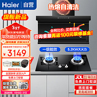 海尔（Haier）抽油烟机家用热熔自清洁25立方大吸力 挥手智控顶侧前三吸EC725+5.2KW蓝焰猛火灶烟灶套装