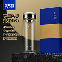 哈尔斯（HAERS）纯钛抗菌双层玻璃杯茶水分离杯泡茶杯高档礼盒商务 【纯钛内芯】皓银