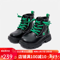 Kappa Kids卡帕背靠背童靴加绒保暖休闲时尚马丁靴 3013黑绿 28码