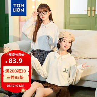 唐狮 TONLION24春女左胸贴袋小细节翻领长袖polo 云雾灰 S