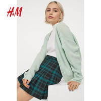 HM女装半身裙冬季女休闲时髦格纹高腰百褶短裙0869379