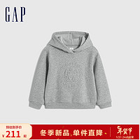 Gap 盖璞 男女幼童冬2023LOGO运动抓绒保暖连帽卫衣836882 浅灰色 90cm(1-2岁) 亚洲尺码