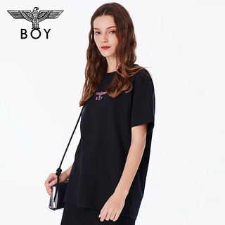BOY LONDON春季男女同款上衣黑色爱心主题烫金印花圆领套头T恤N01901 黑色 XS