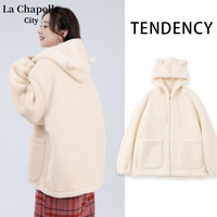 La Chapelle City 拉夏贝尔卡其色颗粒绒外套女秋冬款2024加绒加厚上衣多款式 颗粒绒连帽耳朵款:奶杏-纯色 M