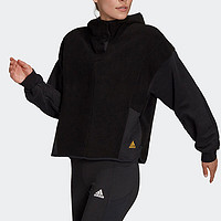 阿迪达斯 （adidas）卫衣女装春季加绒保暖运动服连帽防风外套休闲套头衫 GT0147 XS