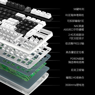 首席玩家（1st player）T98有线机械键盘RGB游戏办公 佳达隆PRO2.0白轴 莫奈哲理（三模）