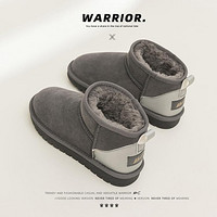 WARRIOR 回力 爆款雪地靴防滑软底牛剖层套脚加绒保暖轻便居家情侣款短筒雪地靴