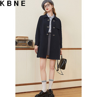 KBNE风衣外套女中长款韩系风格穿搭装法式复古流行大衣 藏青 S