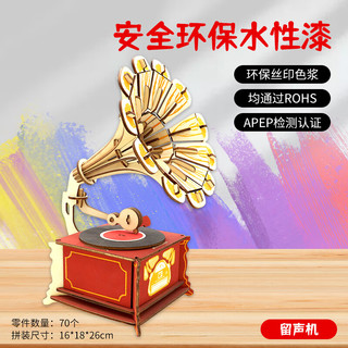 举名立体拼图3d木质拼装模型地球仪儿童益智玩具女生手工diy积木 HG留声机