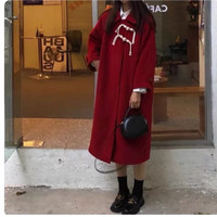 BTTKDL冬装小个子牛角扣中长款呢子大衣高级感毛呢外套赫本风多巴胺女装 浆果红 M 95-110