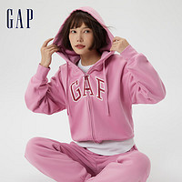 Gap女装秋冬款LOGO抓绒保暖连帽卫衣445808 粉色 170/96A(M)